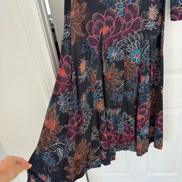 FARM Rio Blue Floral Dot Print Satin Maxi Dress - Long Sleeve, Size S - Picture 13 of 16